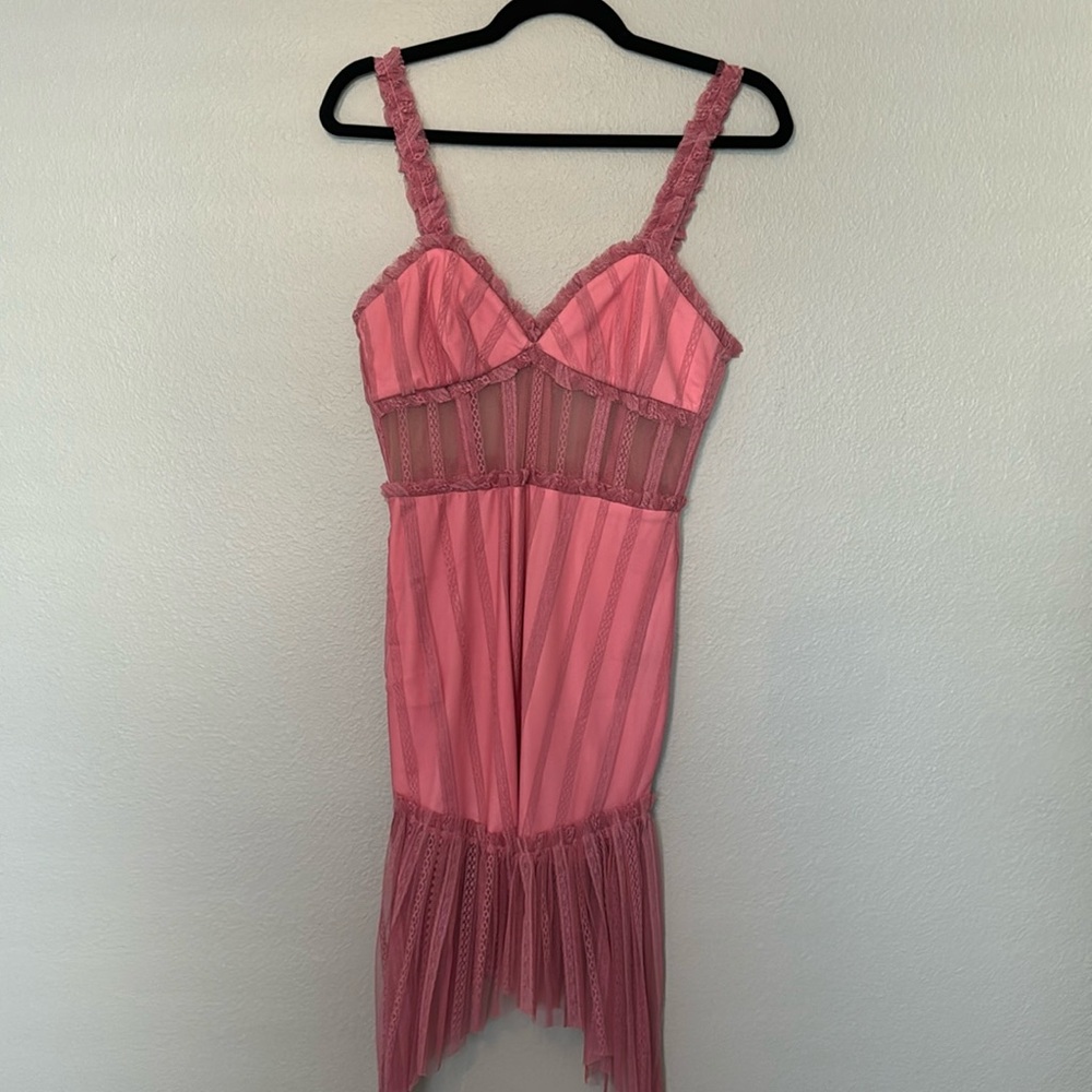NBD pink lace midi dress